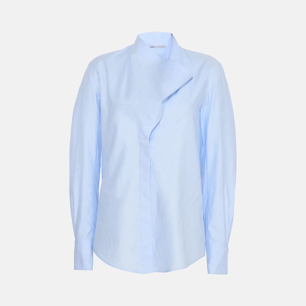 STELLA MCCARTNEY “DAMIANE” BLUE DRAPED COLLAR SHIRT COTTON POPLIN BLOUSE SIZE 36